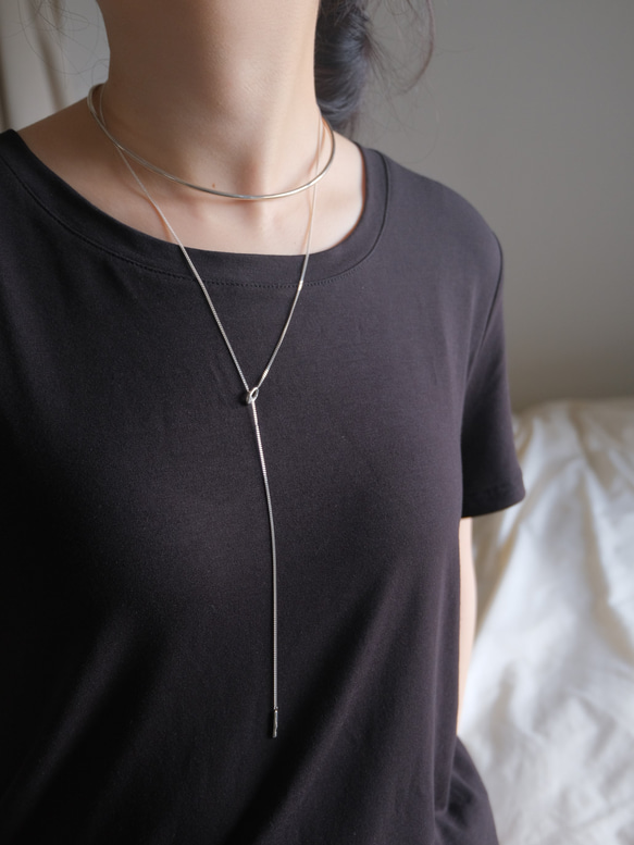 organic circle long necklace　silver925 ロングY字ネックレス　ラリエット 14枚目の画像