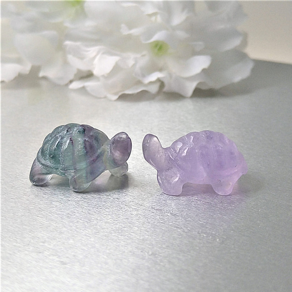 高発色 フローライト（蛍石） カメ(亀)さん 1個 カラフル 横穴