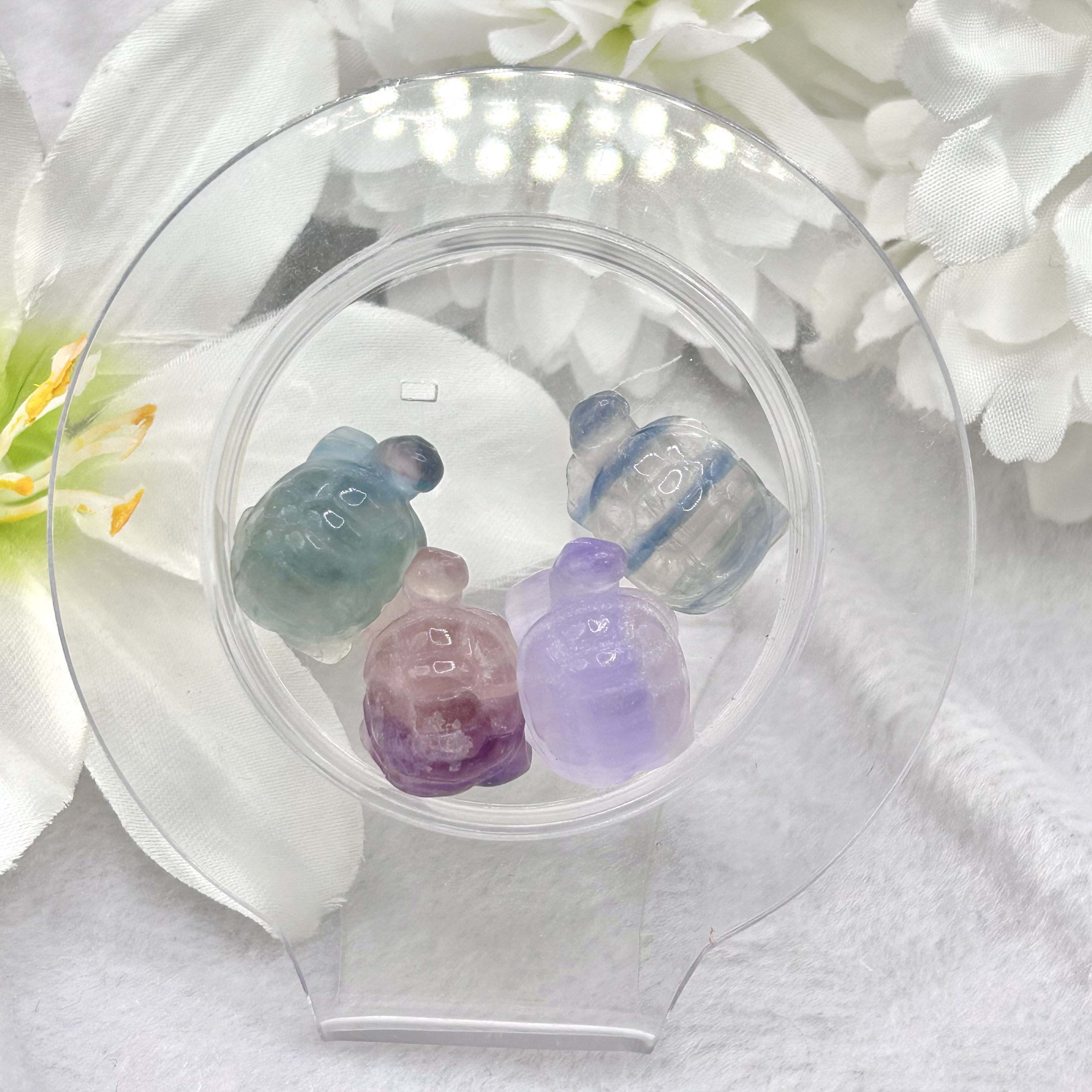 高発色 フローライト（蛍石） カメ(亀)さん 1個 カラフル 横穴