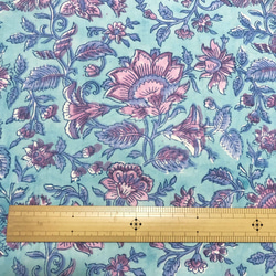[50 公分單位] 淺藍色粉紅色紫色草裙舞，搭配一隻耳朵圖案印度手工塊印花布料紡織棉 第7張的照片