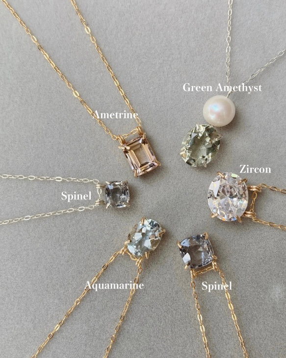 【12月/14kgf】Zircon Necklace オーバル/レクタングル ジルコン 天然石 ネックレス 6枚目の画像