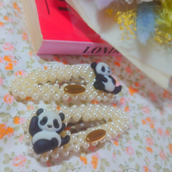 ♡HP02⌇ BIGパールヘアクリップ パンダ キッズ  ゆめ可愛い  panda  熊猫 2枚目の画像