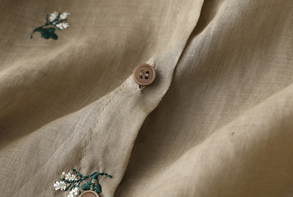 シックな花柄のブラウス薄手の麻の九分袖シャツ  3065 5枚目の画像