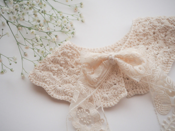 手編みのつけ襟スタイ　lace ribbon 1枚目の画像