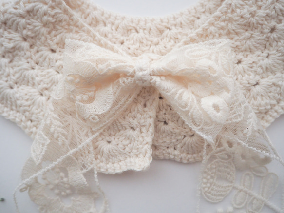 手編みのつけ襟スタイ　lace ribbon 4枚目の画像