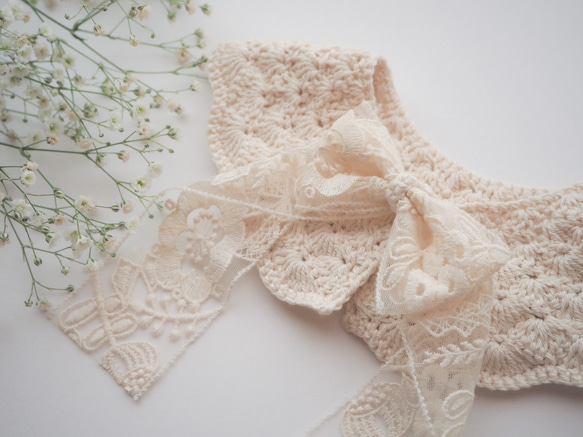 手編みのつけ襟スタイ　lace ribbon 2枚目の画像