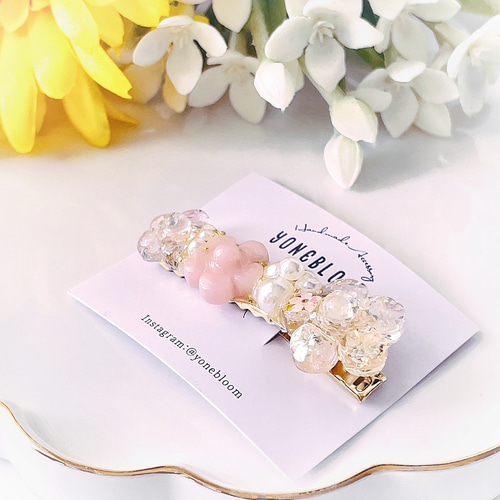 フラワーミニヘアクリップ♡ヘアピン ピンク お子様 記念日 誕生日