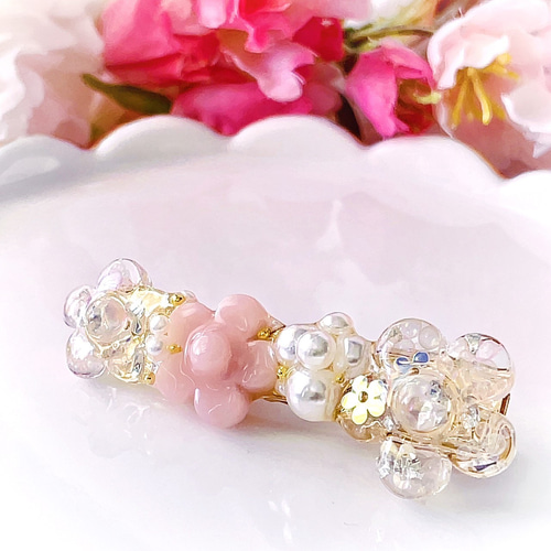 フラワーミニヘアクリップ♡ヘアピン ピンク お子様 記念日 誕生日