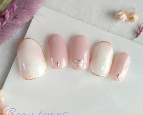 ももpink ニュアンス ネイルチップ ネイルチップ 透明 ショートオーバル 桃 ピンク ニュアンス