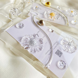 【 ガラス　フラワー】 春　夏　ぷっくり お花 淡い 透明 クリア 韓国　ニュアンス　iPhoneケース　シルバー 8枚目の画像