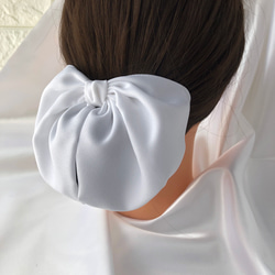 パーツが選べる♪真っ白なネット付きリボンバレッタ・シニヨンバレッタ　着物に似合う簡単かわいいヘアアレンジ　シニヨンネット 4枚目の画像