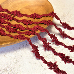 2m ケミカルレース 薔薇柄 モチーフ 日本製 lace-No,160 / くすみレッド 6枚目の画像