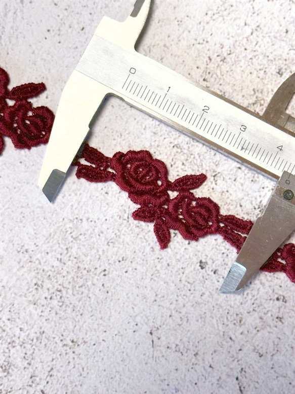 2m ケミカルレース 薔薇柄 モチーフ 日本製 lace-No,160 / くすみレッド 5枚目の画像