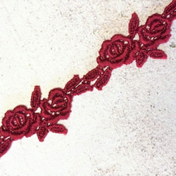2m ケミカルレース 薔薇柄 モチーフ 日本製 lace-No,160 / くすみレッド 2枚目の画像