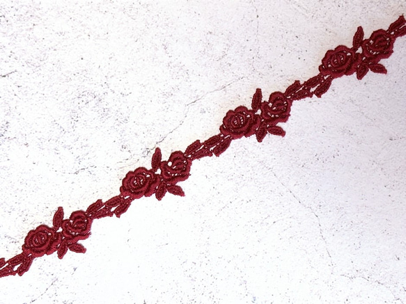 2m ケミカルレース 薔薇柄 モチーフ 日本製 lace-No,160 / くすみレッド 4枚目の画像