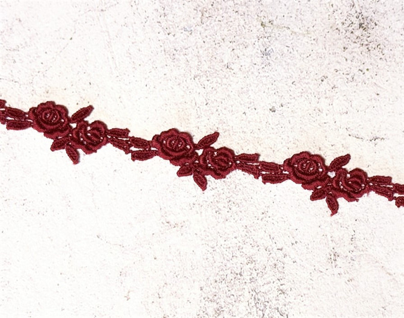 2m ケミカルレース 薔薇柄 モチーフ 日本製 lace-No,160 / くすみレッド 8枚目の画像