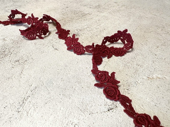 2m ケミカルレース 薔薇柄 モチーフ 日本製 lace-No,160 / くすみレッド 11枚目の画像