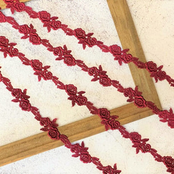 2m ケミカルレース 薔薇柄 モチーフ 日本製 lace-No,160 / くすみレッド 10枚目の画像