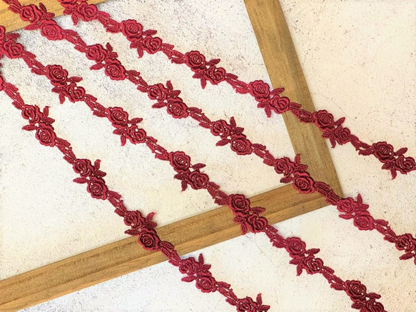 2m ケミカルレース 薔薇柄 モチーフ 日本製 lace-No,160 / くすみレッド 10枚目の画像