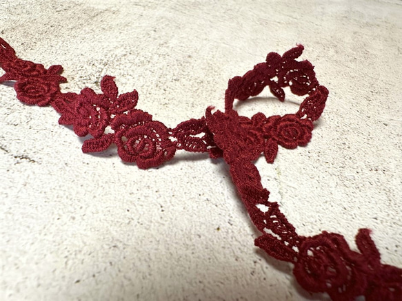 2m ケミカルレース 薔薇柄 モチーフ 日本製 lace-No,160 / くすみレッド 7枚目の画像