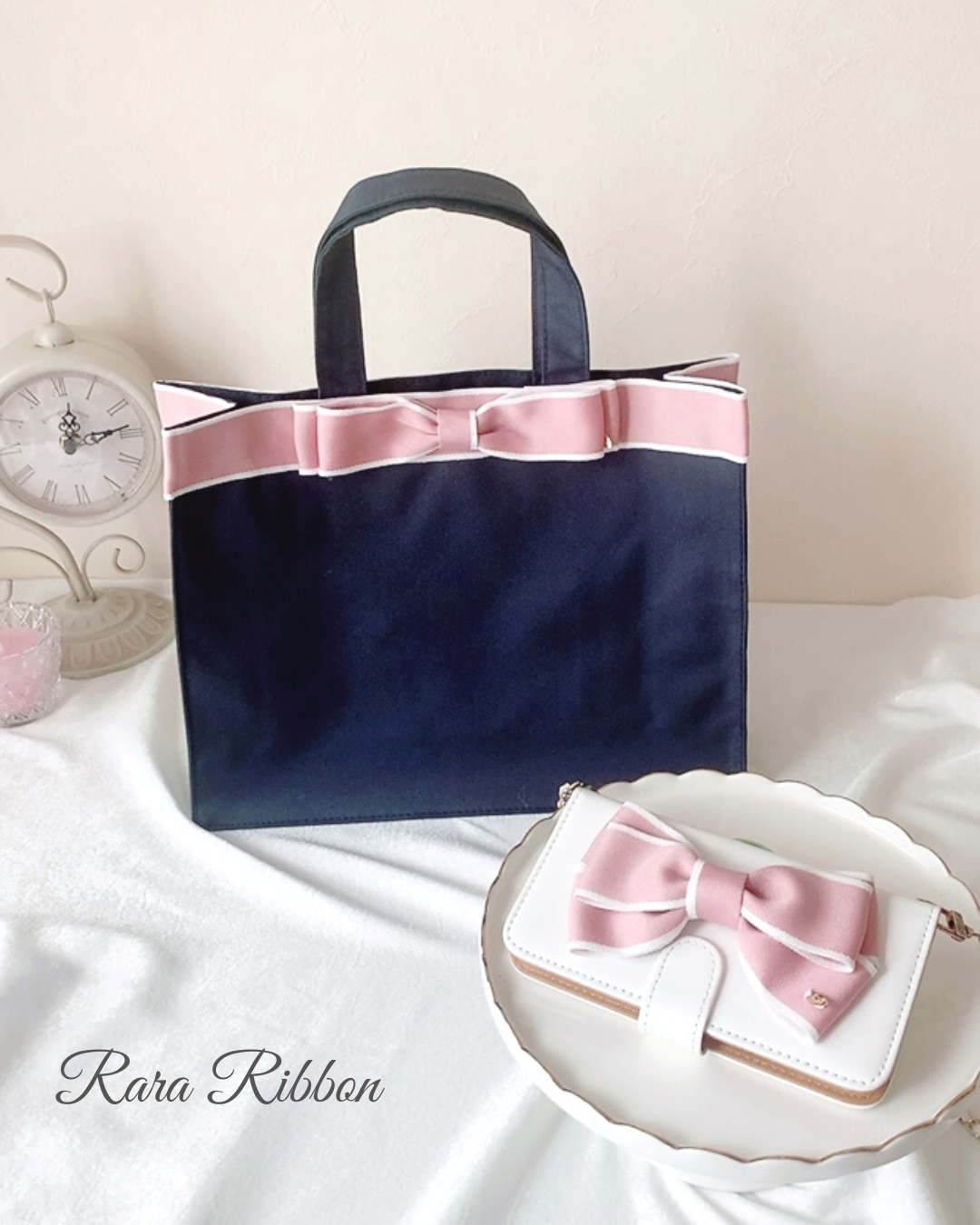 トートバッグ スマホケース 手帳型 おしゃれ かわいい iPhone 全機種対応 A4 レッスンバッグ ネイビー