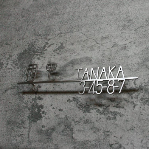 Tanaka 名前プレート　表札 ステンレス 切り文字 表札 漢字&英文字 ヘアライン加工 田中例