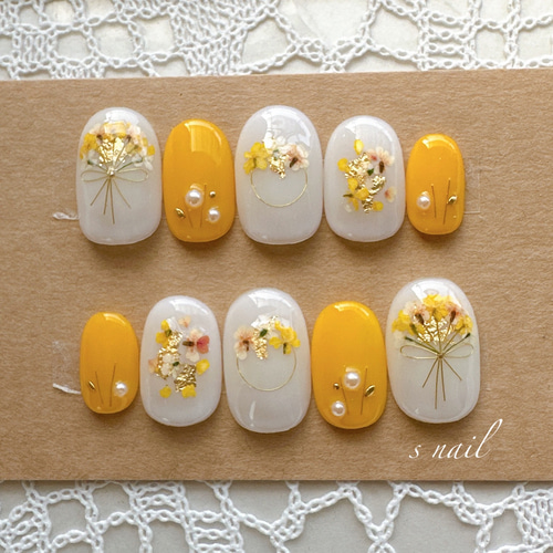 イエロー系押し花ネイルチップ ネイルチップ（つけ爪） satori nail
