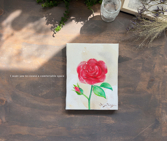 バラの花　【原画/F0キャンバス/アクリル画】　絵画　インテリアアート　母の日 3枚目の画像