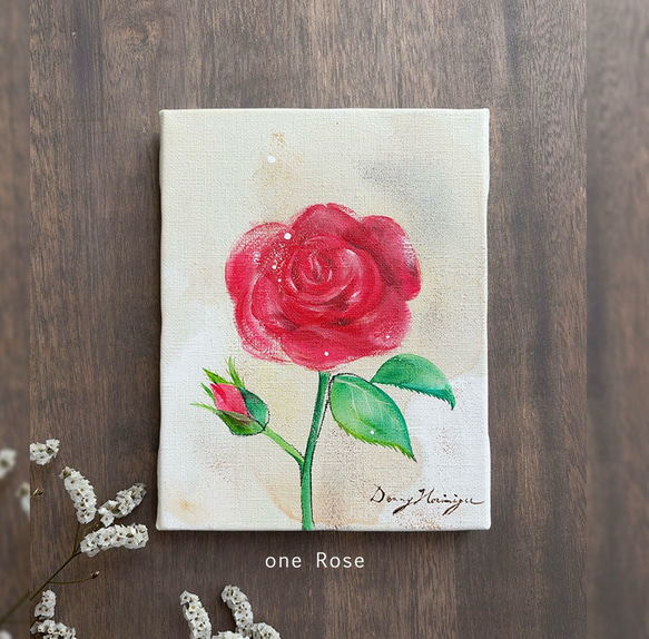 バラの花　【原画/F0キャンバス/アクリル画】　絵画　インテリアアート　母の日 1枚目の画像