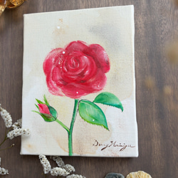 バラの花　【原画/F0キャンバス/アクリル画】　絵画　インテリアアート　母の日 2枚目の画像