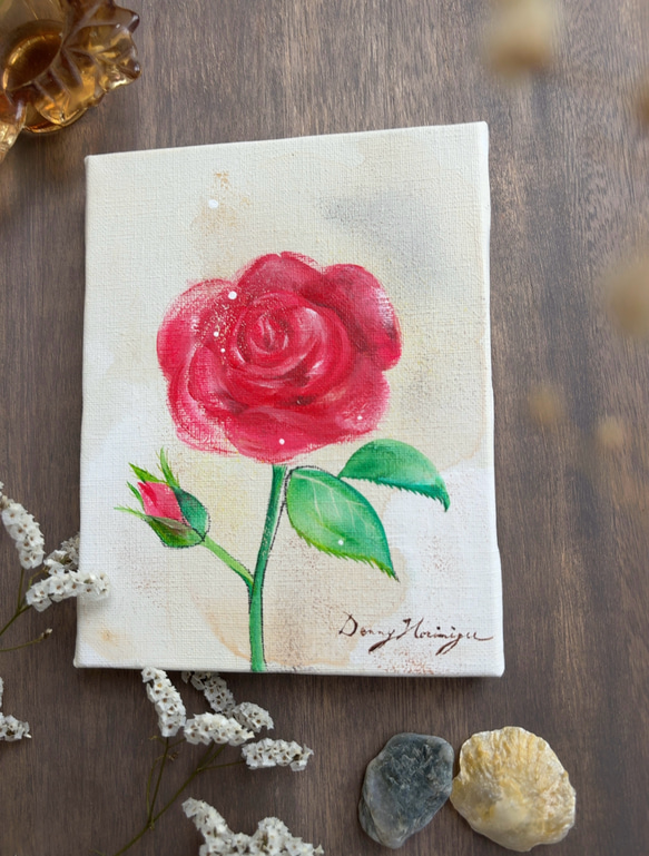 バラの花　【原画/F0キャンバス/アクリル画】　絵画　インテリアアート　母の日 2枚目の画像