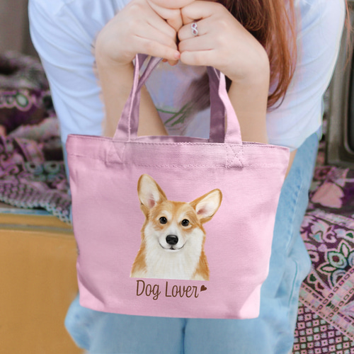 コーギー　トートバッグ　キャンバス　レザー コーギー 水彩画風 毛色4色 】 ミニキャンバス トートバッグ 犬 ペット