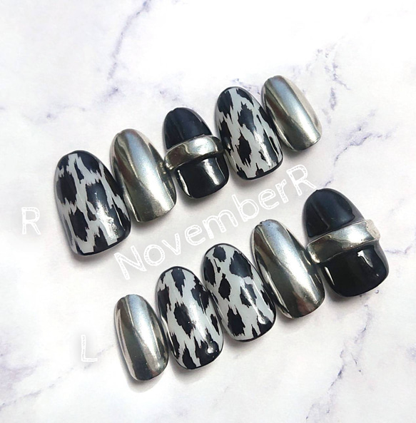 LA651☆メタリックアニマル柄ネイルチップ ネイルチップ（つけ爪