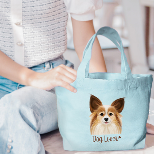 【A】4作品　パピヨン　犬　原画　キャンバス　BAEZ3 パピヨン 水彩画風 毛色4色 】 ミニキャンバス トートバッグ 犬