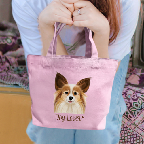 パピヨン 水彩画風 毛色4色 】 ミニキャンバス トートバッグ 犬 パピヨン 水彩画風 毛色4色 】 ミニキャンバス トートバッグ 犬