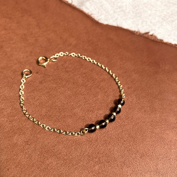– Smoky Quartz スモーキークォーツ –Gemstone x Gold Chain Bracelet 5枚目の画像