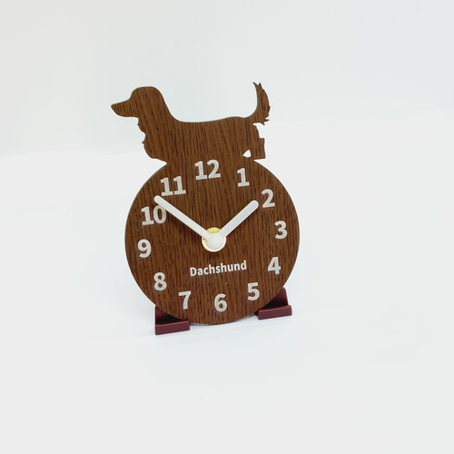 ラッピング無料】【名入れ無料】ダックスフンド置時計 木調茶Sサイズ