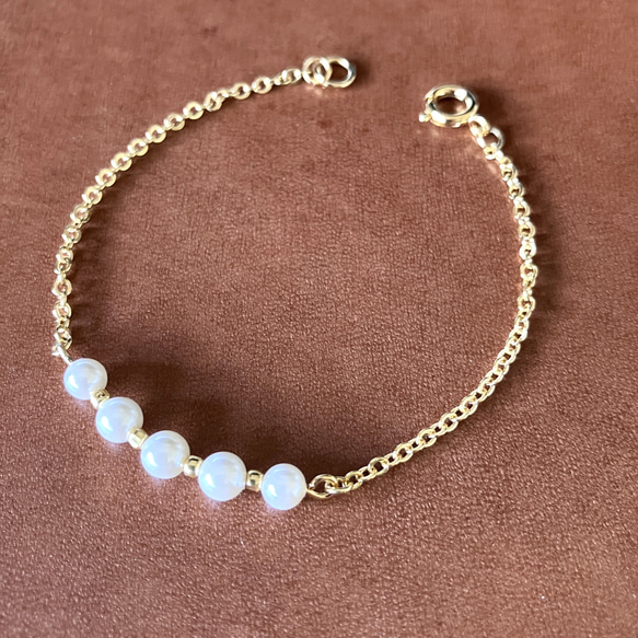 – Shell Pearl シェルパール –Gemstone x Gold Chain Bracelet 7枚目の画像