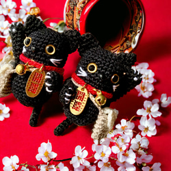 あみぐるみの招き猫【左手】黒猫（キーホルダー/バッグチャーム）猫雑貨　猫グッズ　 16枚目の画像