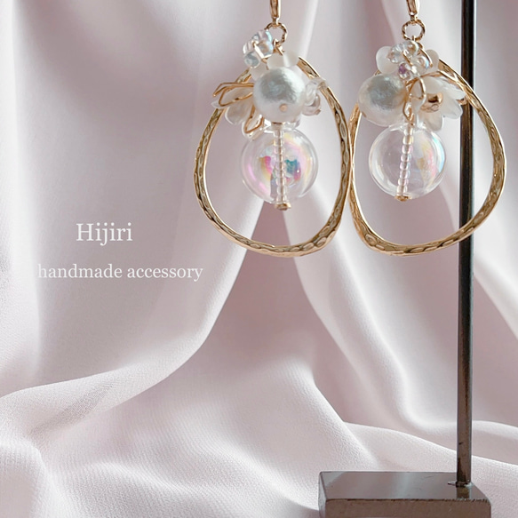 ✴︎clear flower✴︎ ピアスみたいなマスクチャーム【Hijiri】花　大ぶり　パール　ガラス　フラワー 2枚目の画像