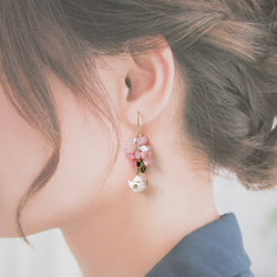 (お茶会/ピンク)ジャスミンティーの耳飾り アレルギー対応可 イヤリング 樹脂ピアス・イヤリング・ノンホール クリップ 9枚目の画像