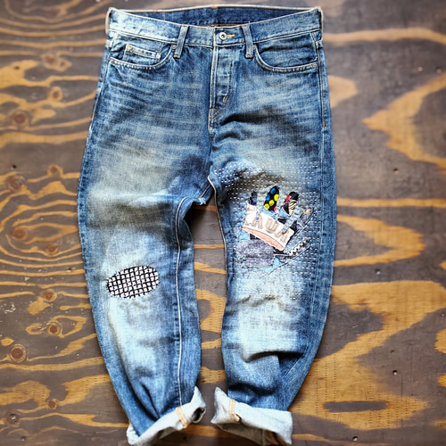 ハンドモチーフ 刺し子 パッチワーク リメイク USED デニム ハンドモチーフ 刺し子 パッチワーク リメイク USED デニム