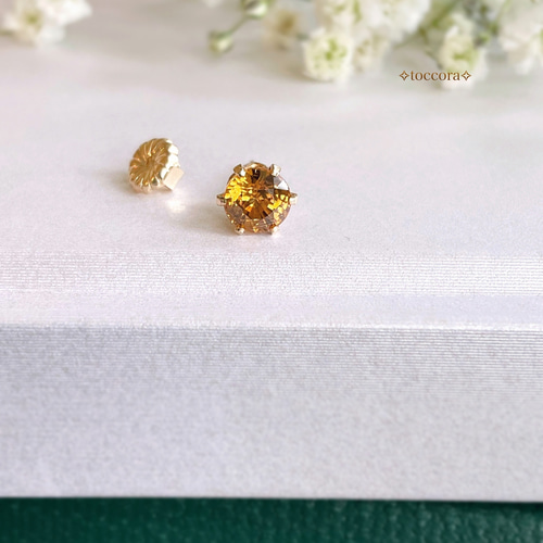 みっちゃん◆水晶×イエローシェル トリプレットストーンピアス✧ダイヤモンド みっちゃん様専用◇水晶×イエローシェル トリプレットストーンピアス