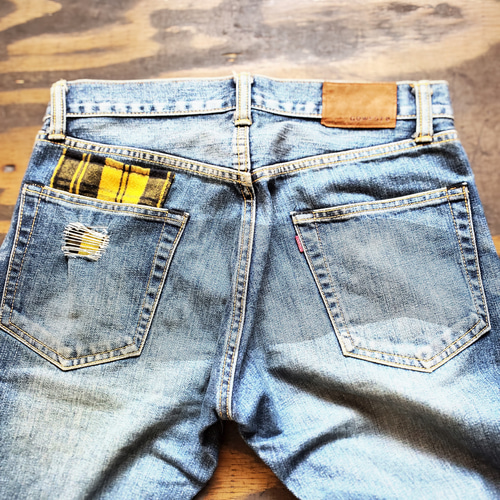 メンズ ロック パッチワーク 刺し子 リメイク USED デニムパンツ