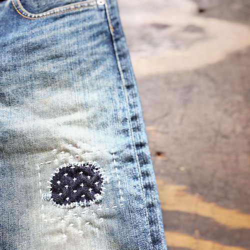 メンズ ロック パッチワーク 刺し子 リメイク USED デニムパンツ