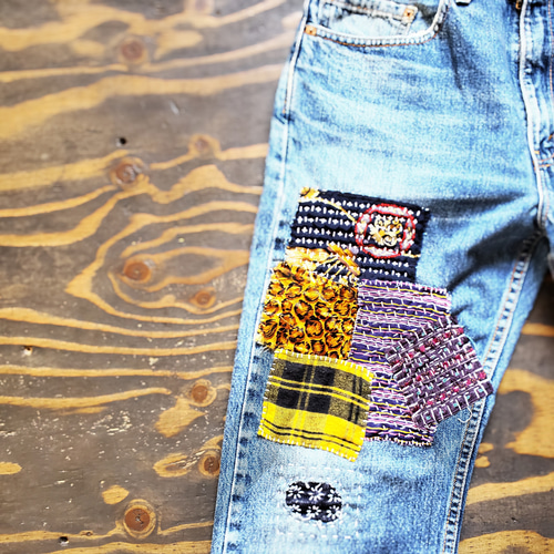 襤褸 ☆LEVI’S☆ denim 刺し子 パッチワーク half pants