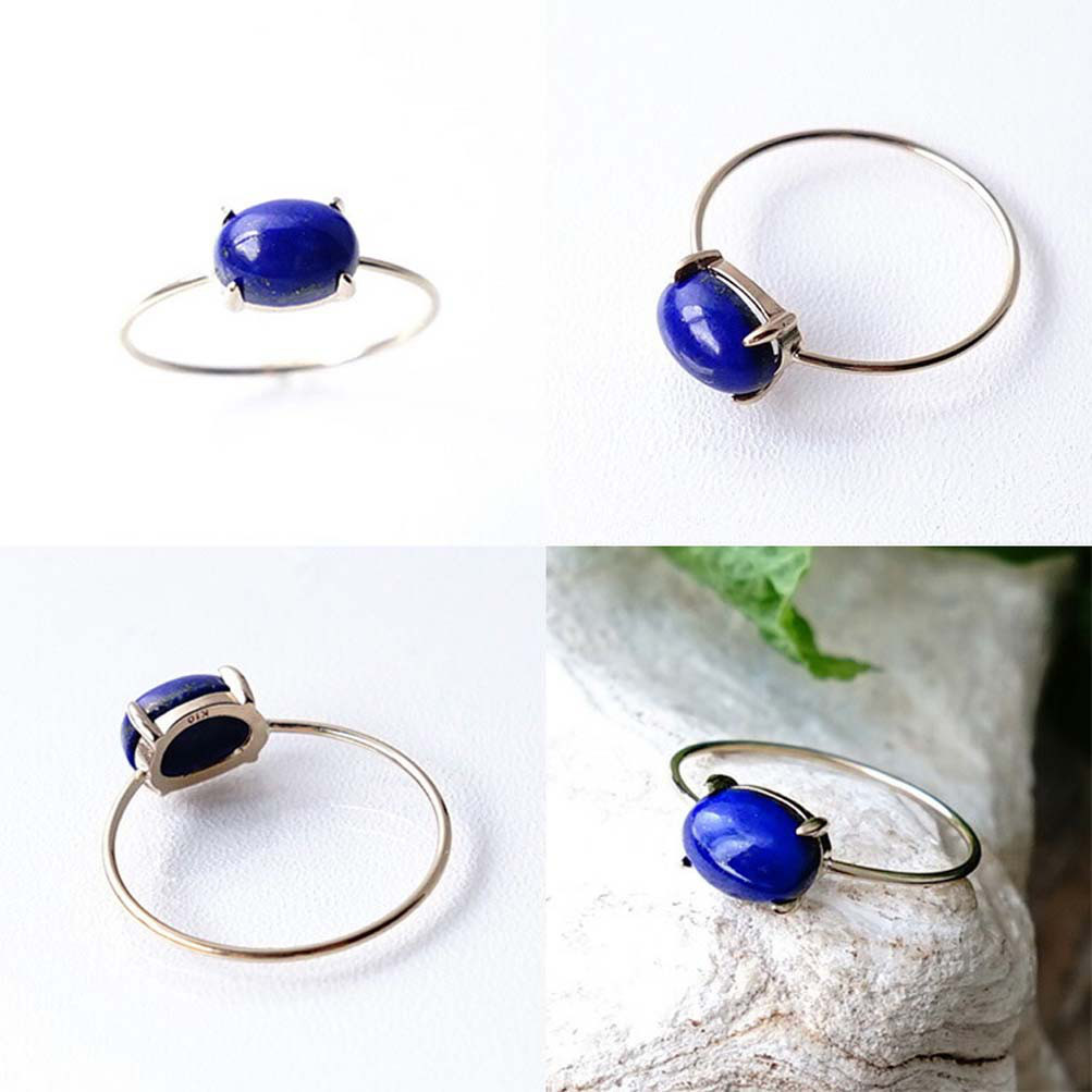 K10 ラピスラズリ オーバル 爪留めリング 天然石 ~夜空のような青い深み