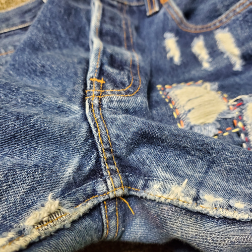 カラフル 刺し子 スティッチ リメイク ダメージ加工 USED デニム