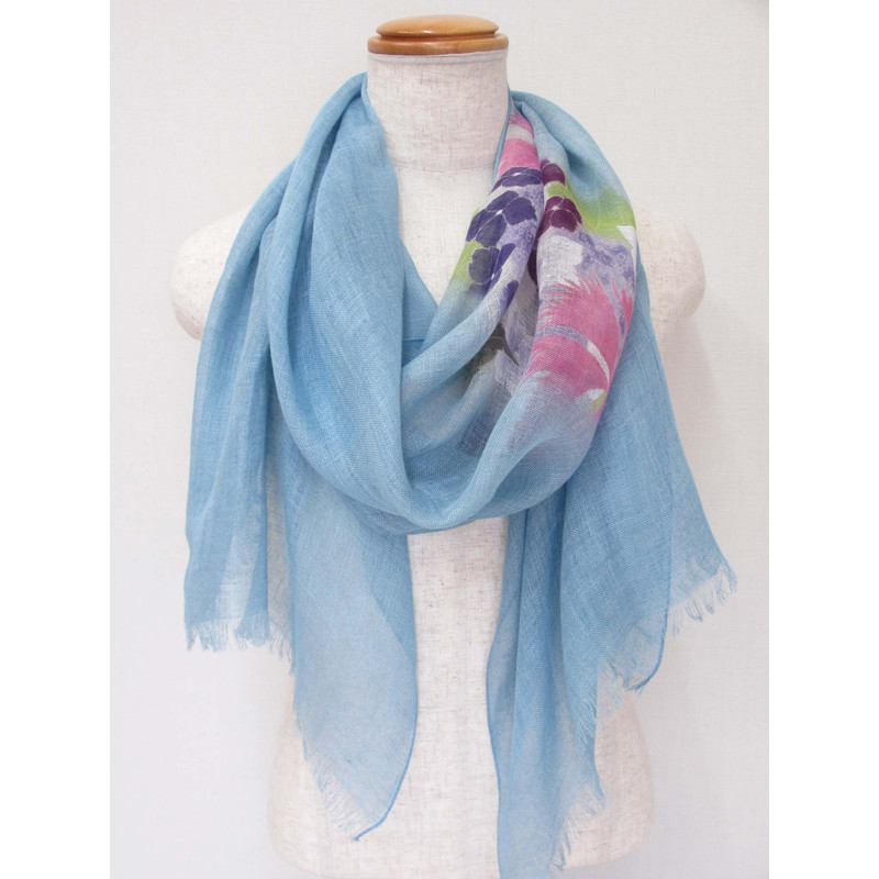 手描友禅染した麻のストール　孟夏の華