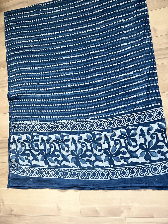 インド綿セットアップ⑤　パンジャビドレス　ブロックプリント　トップ　パンツ　ストール　3点セット　ネイビー 11枚目の画像
